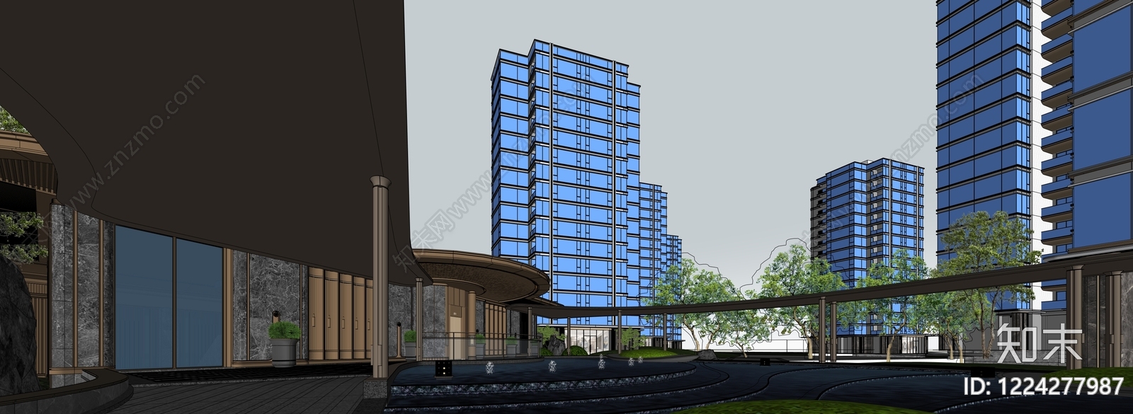 现代主义小区建筑SU模型下载【ID:1224277987】
