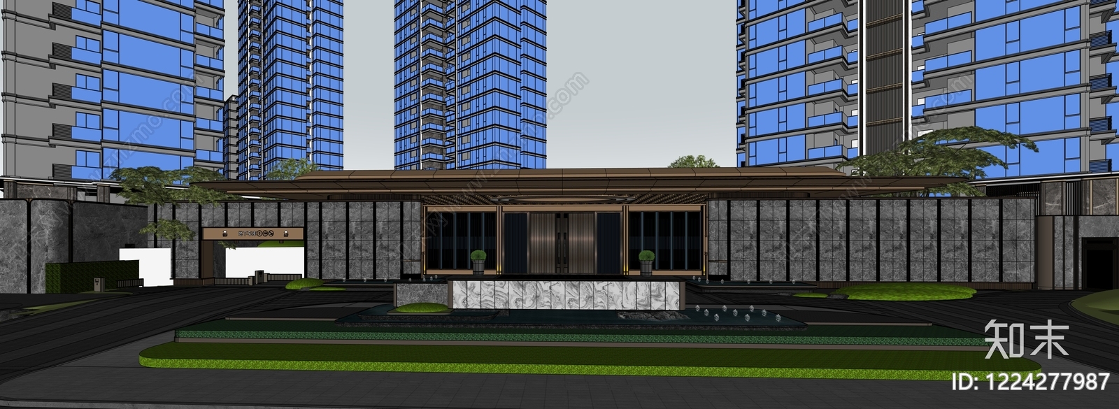 现代主义小区建筑SU模型下载【ID:1224277987】