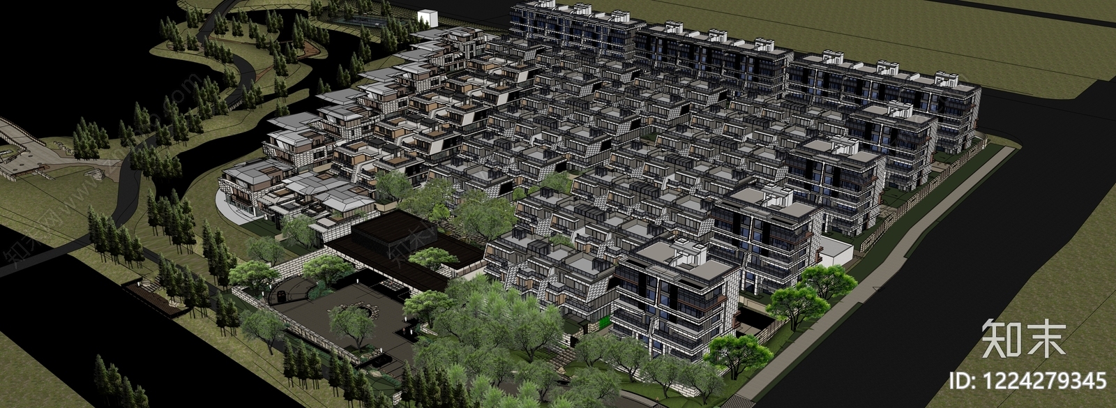 现代主义小区建筑SU模型下载【ID:1224279345】
