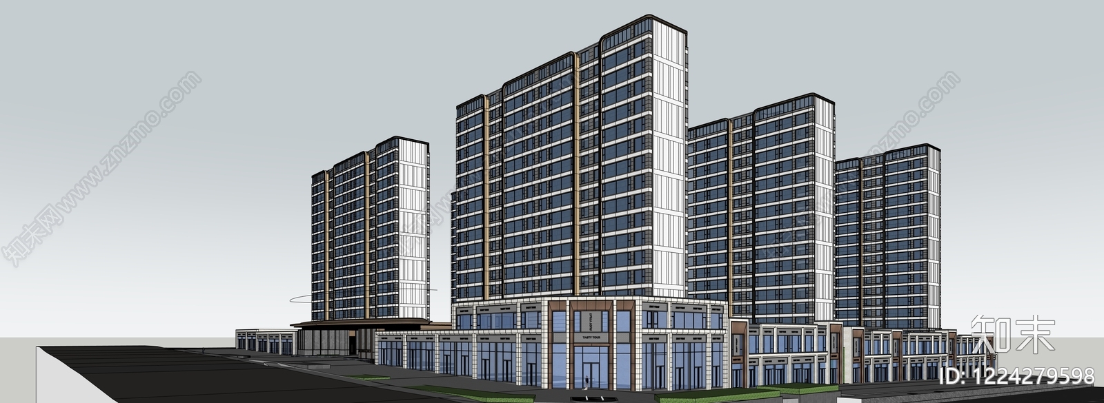 现代主义小高层住宅楼SU模型下载【ID:1224279598】