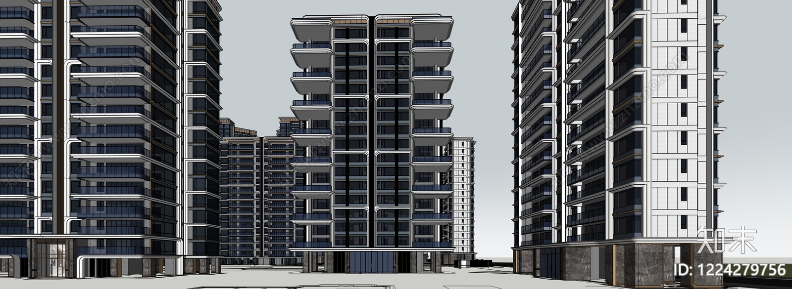 现代主义小区建筑SU模型下载【ID:1224279756】