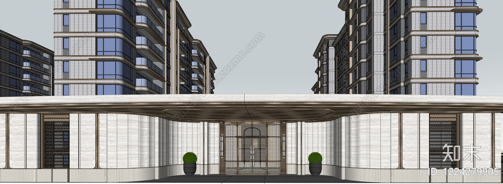现代主义小区建筑SU模型下载【ID:1224279905】