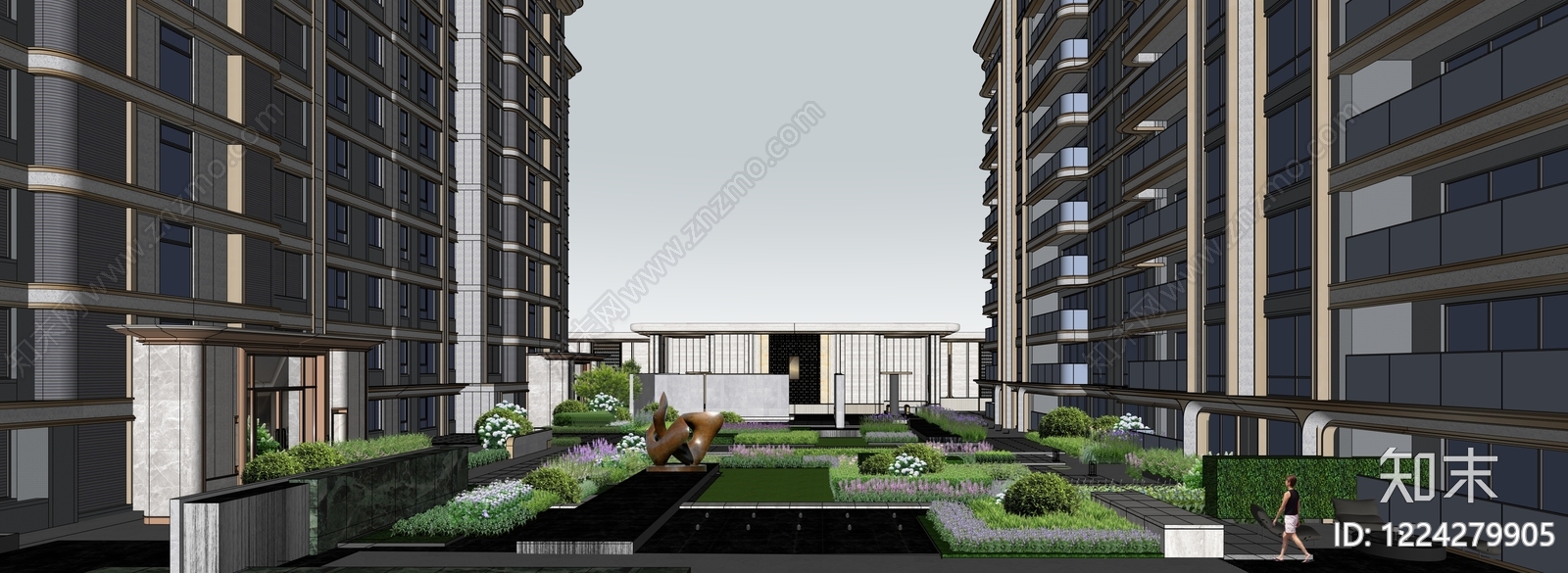 现代主义小区建筑SU模型下载【ID:1224279905】