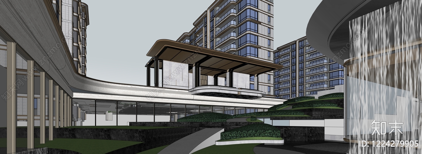 现代主义小区建筑SU模型下载【ID:1224279905】