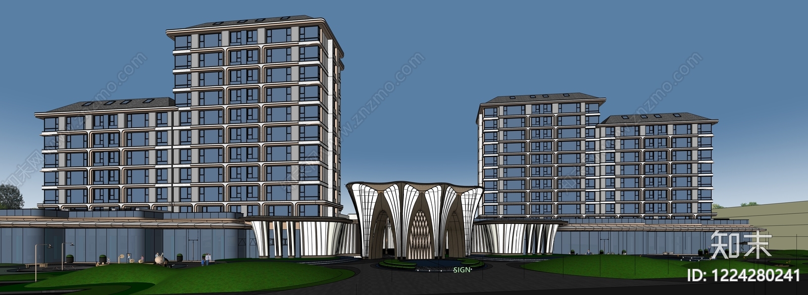 现代主义小区建筑SU模型下载【ID:1224280241】