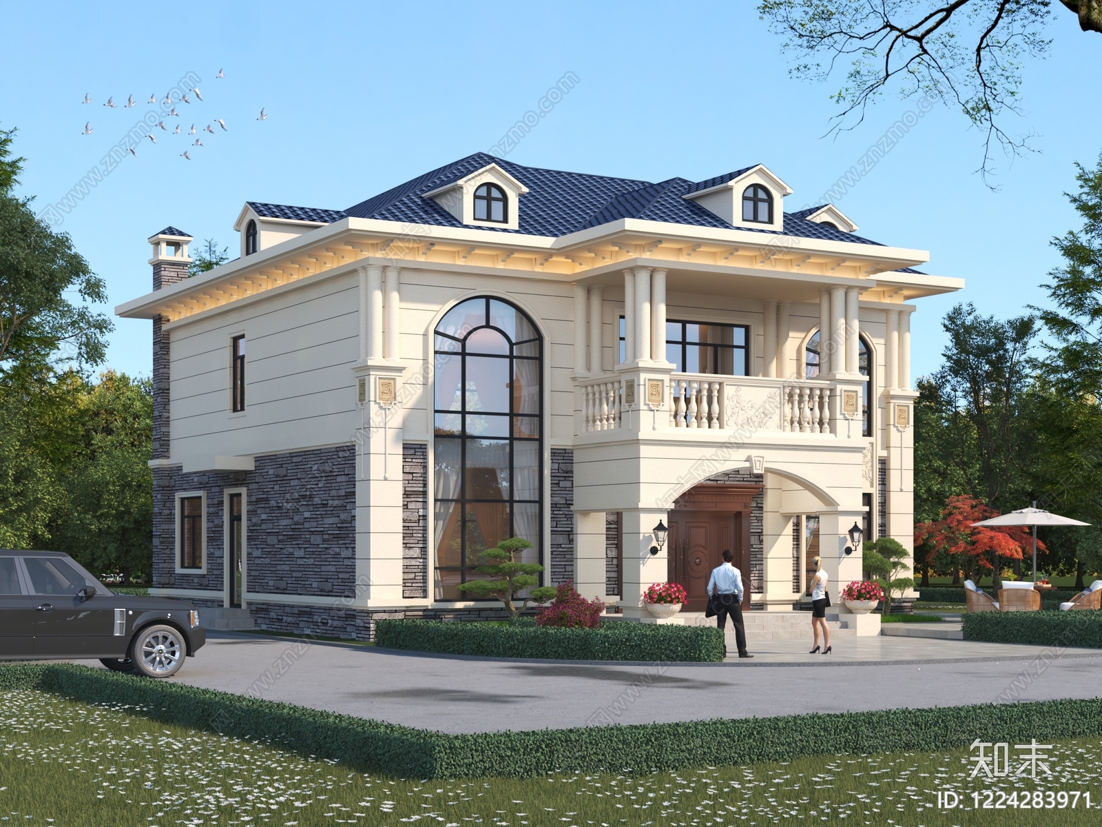 欧式独栋别墅3D模型下载【ID:1224283971】