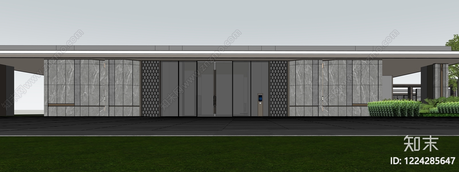 极简售楼处建筑SU模型下载【ID:1224285647】