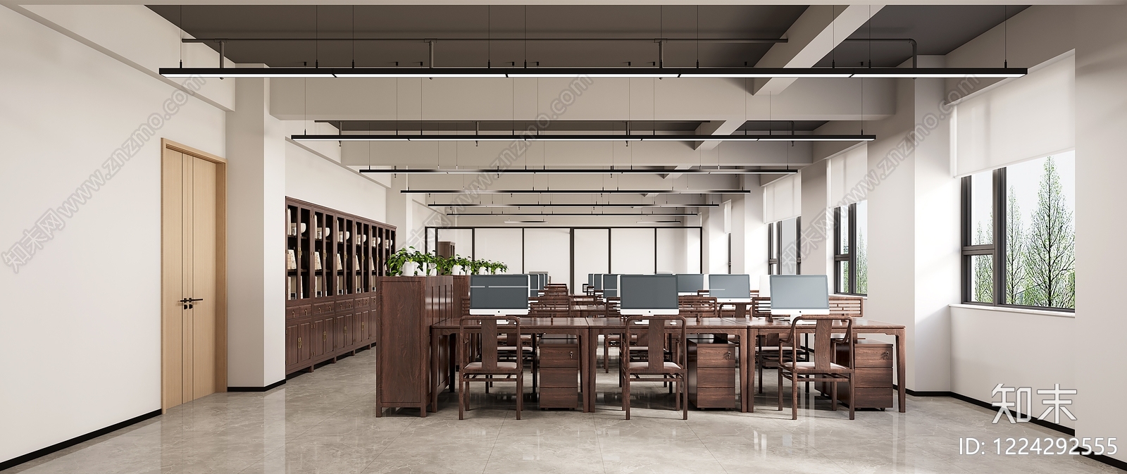 新中式办公区3D模型下载【ID:1224292555】