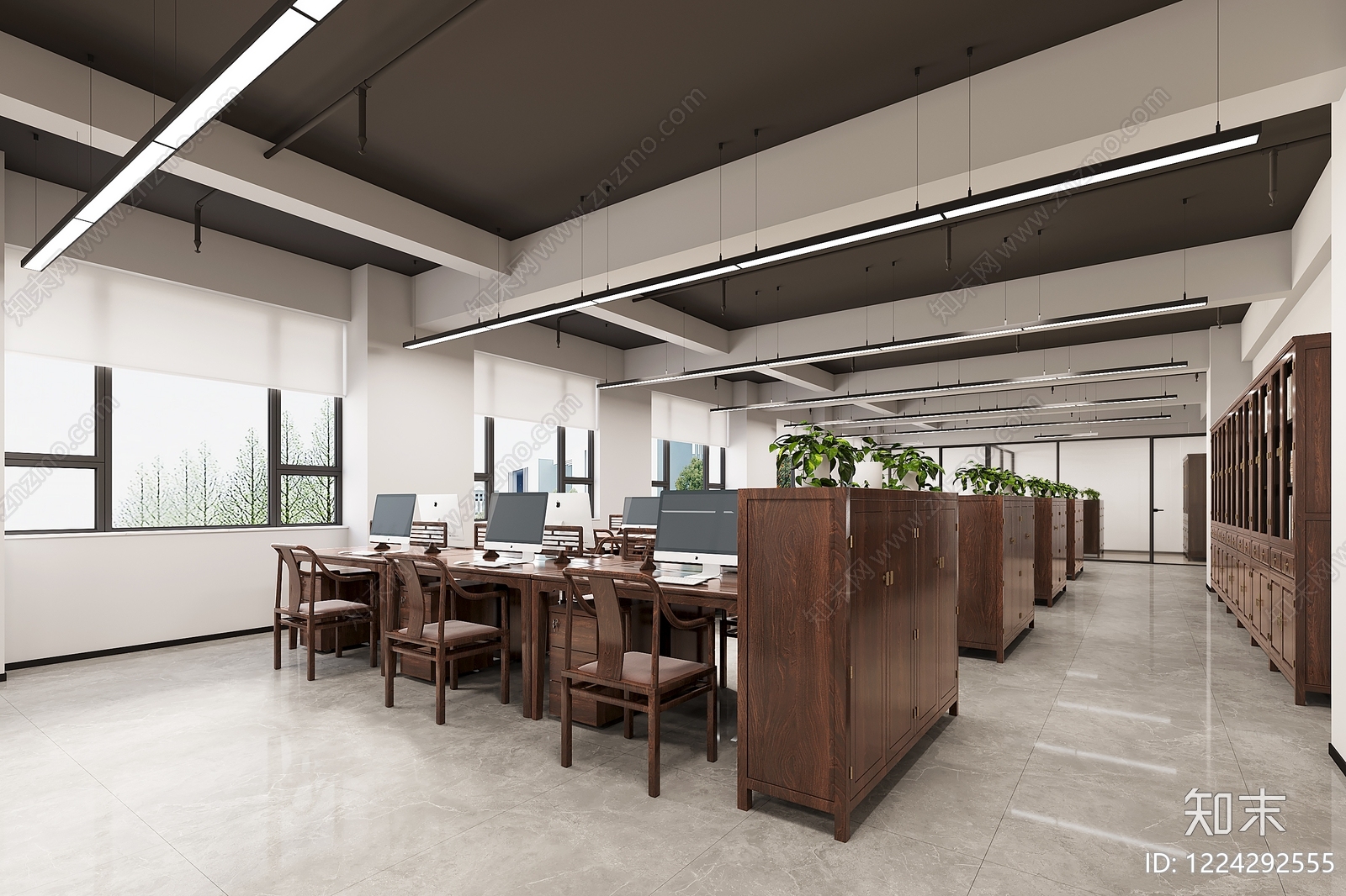新中式办公区3D模型下载【ID:1224292555】