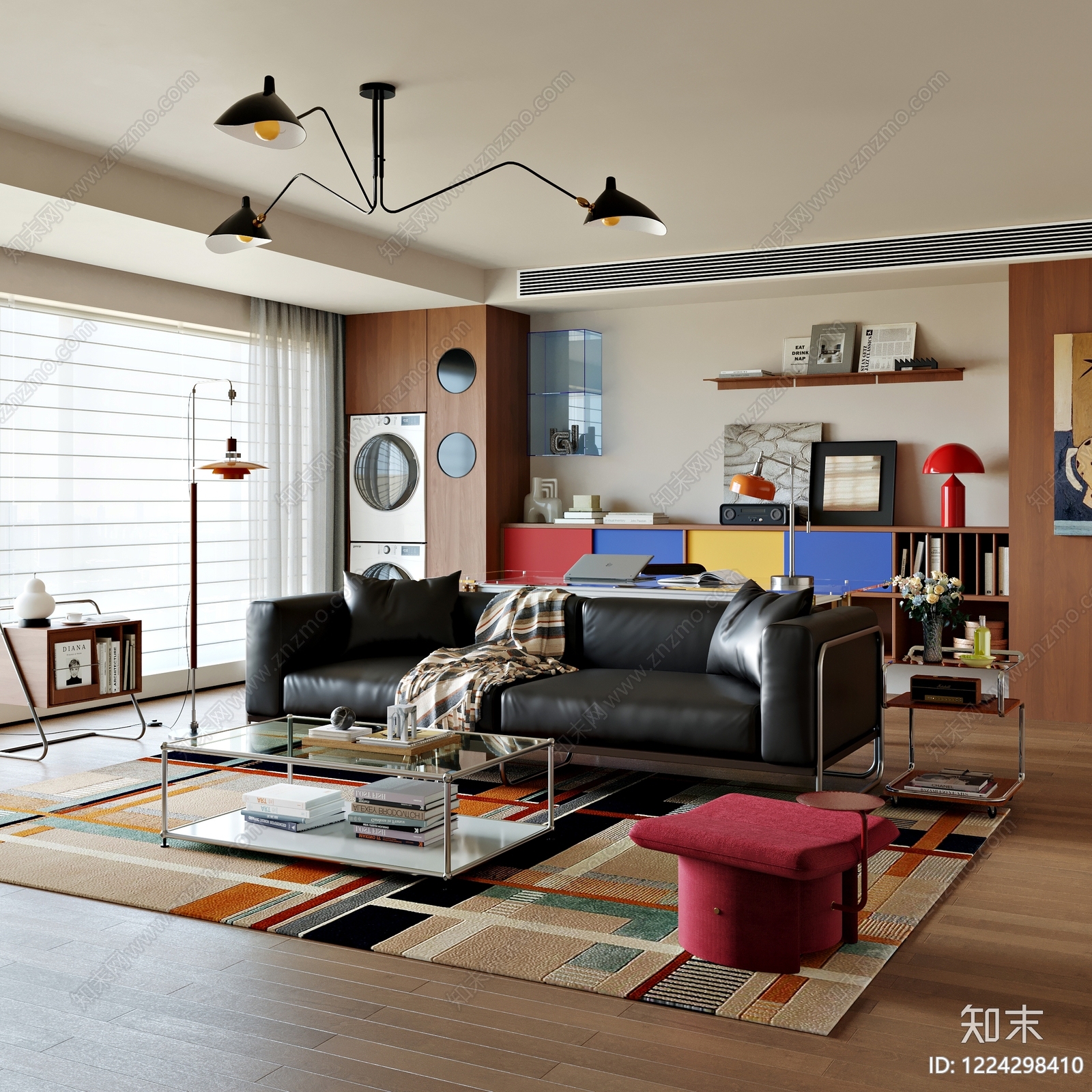 孟菲斯多功能客厅SU模型下载【ID:1224298410】