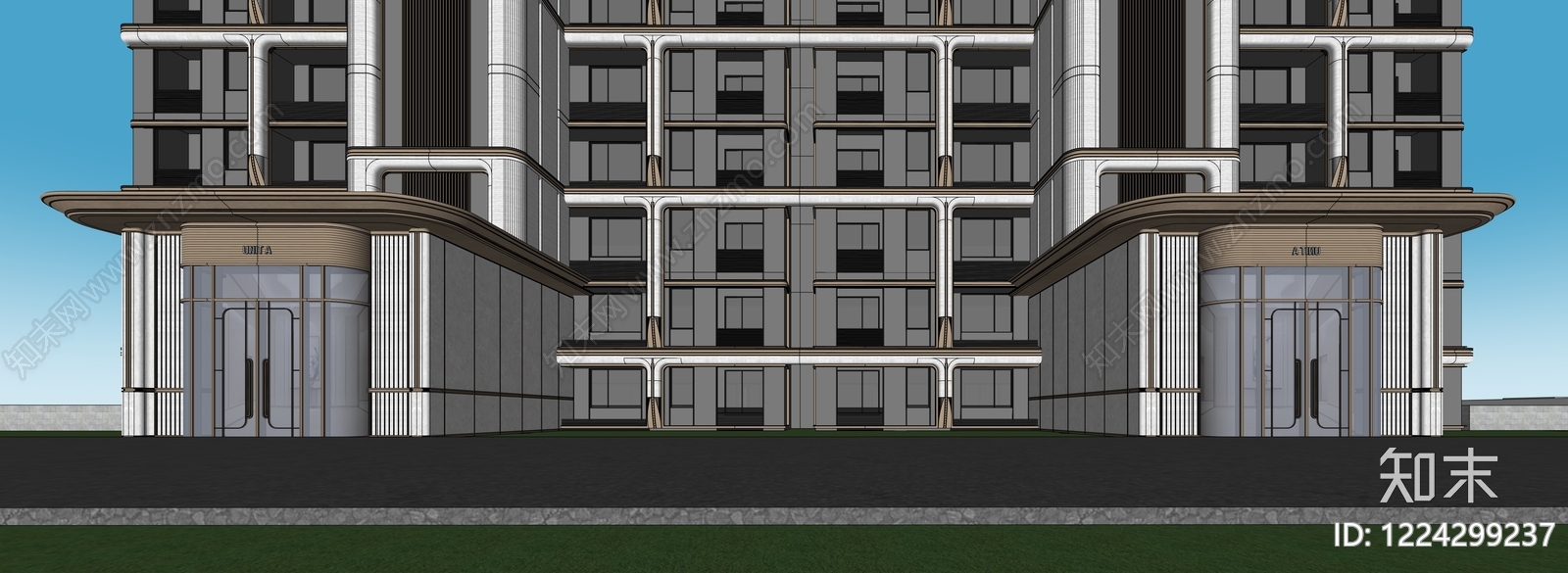 现代主义小区建筑SU模型下载【ID:1224299237】