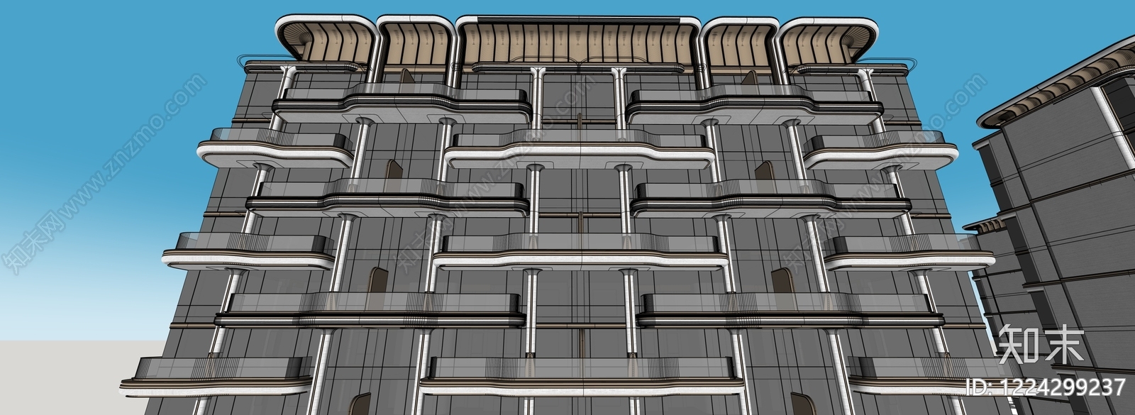 现代主义小区建筑SU模型下载【ID:1224299237】