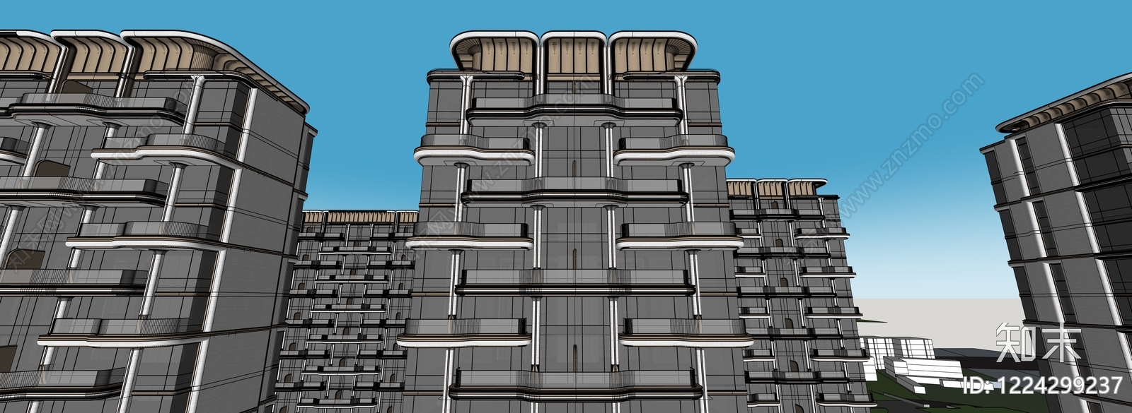 现代主义小区建筑SU模型下载【ID:1224299237】