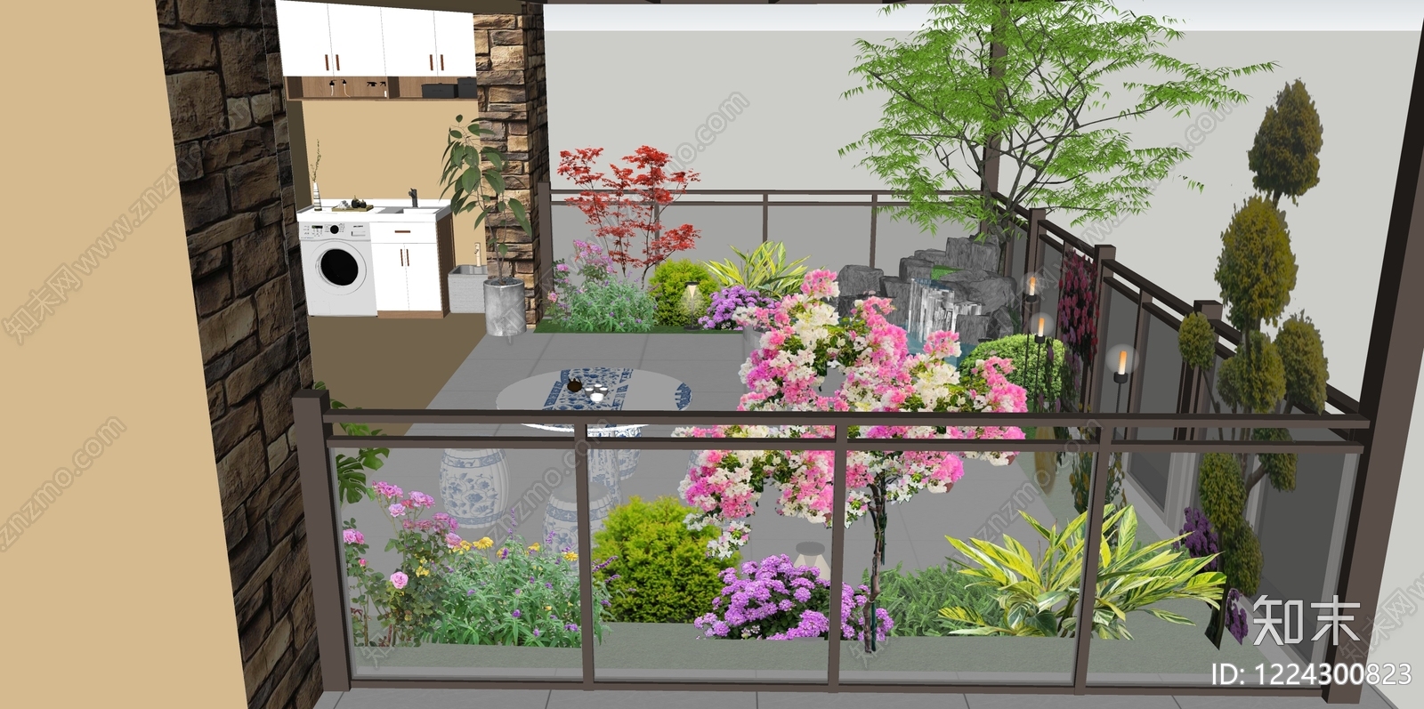 新中式别墅庭院SU模型下载【ID:1224300823】
