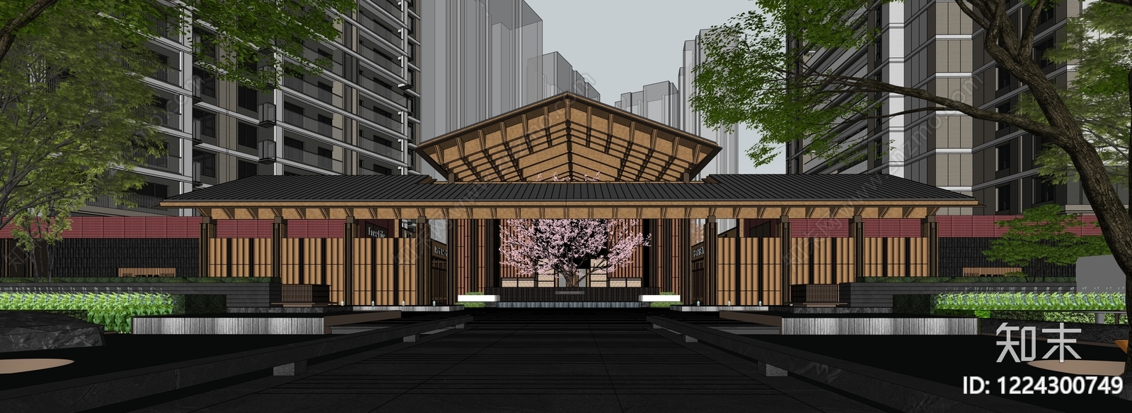新中式景观住宅区景观SU模型草图
