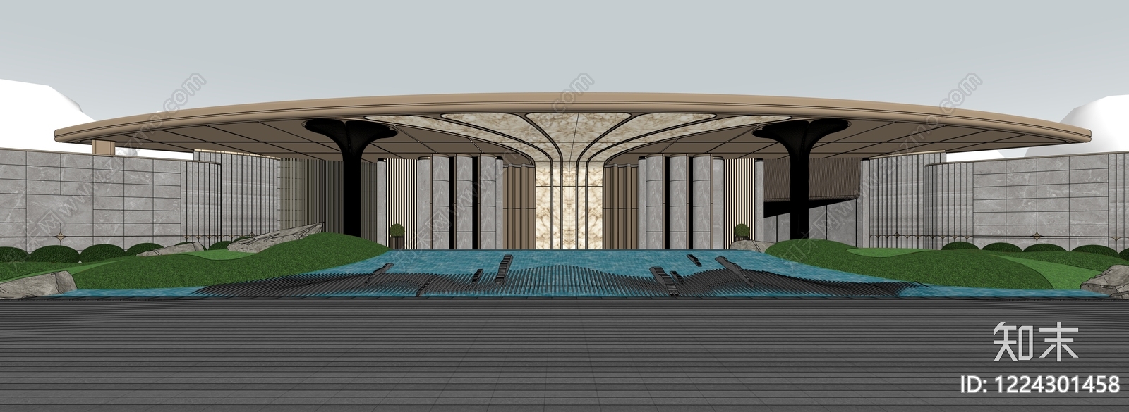 轻奢售楼处建筑SU模型下载【ID:1224301458】