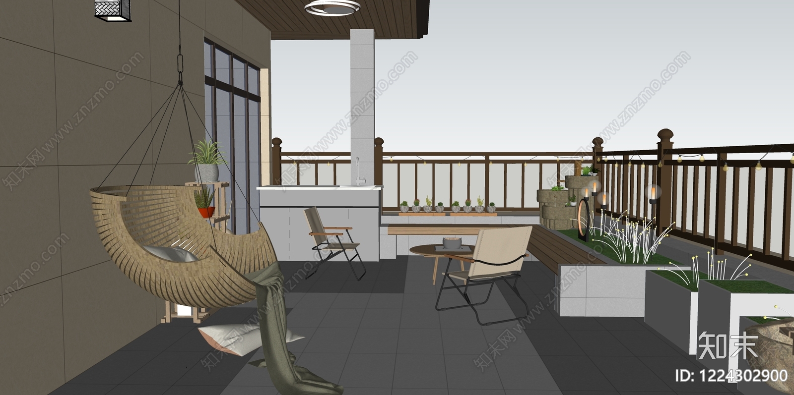 现代简约屋顶花园SU模型下载【ID:1224302900】