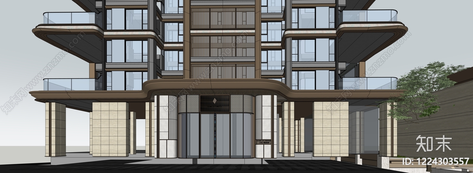 现代主义小区建筑SU模型下载【ID:1224303557】