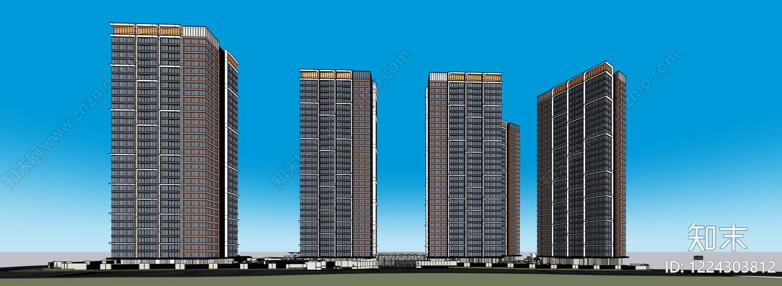 现代主义小高层住宅楼SU模型下载【ID:1224303812】