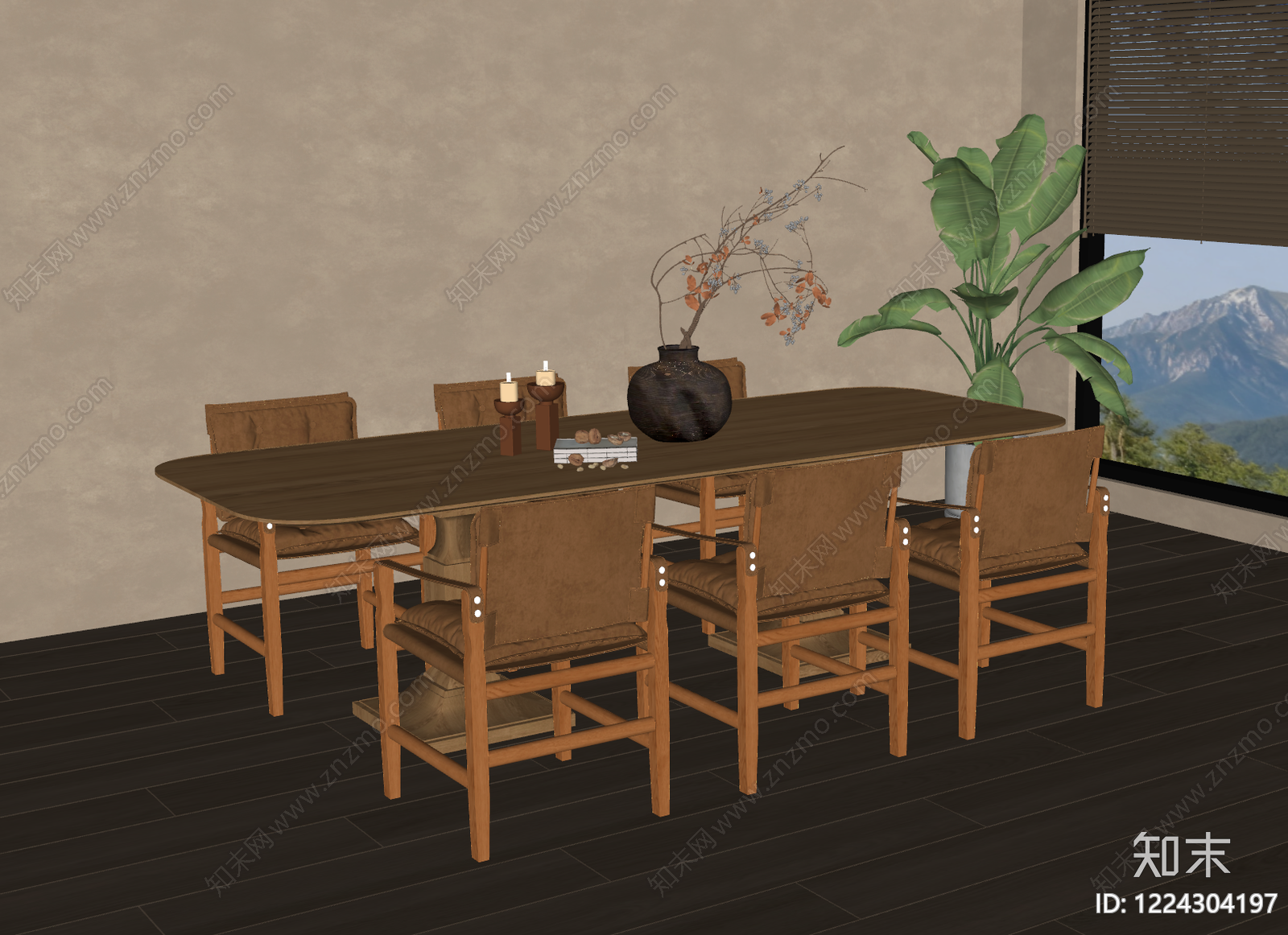 原木风茶桌椅SU模型下载【ID:1224304197】
