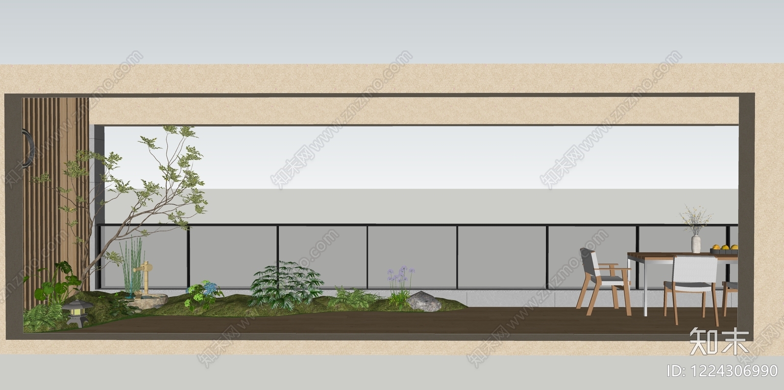 日式家居阳台SU模型下载【ID:1224306990】