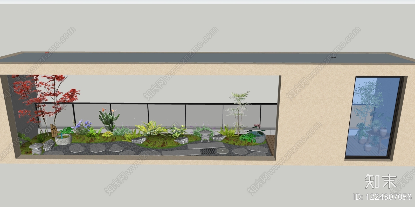 禅意屋顶花园SU模型下载【ID:1224307058】