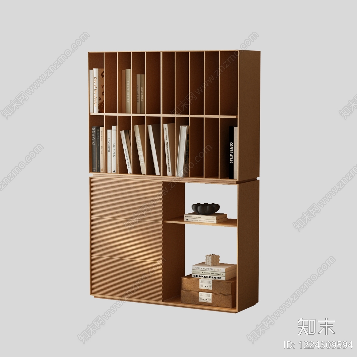 原木风书柜3D模型下载【ID:1224309594】