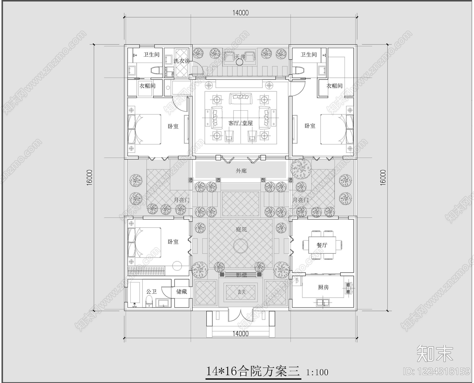 四合院cad施工图下载【ID:1224318159】