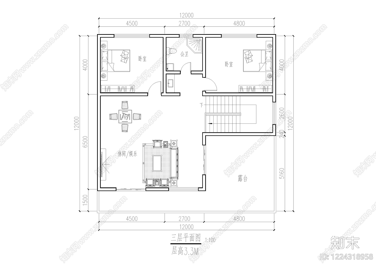 别墅建筑cad施工图下载【ID:1224318958】