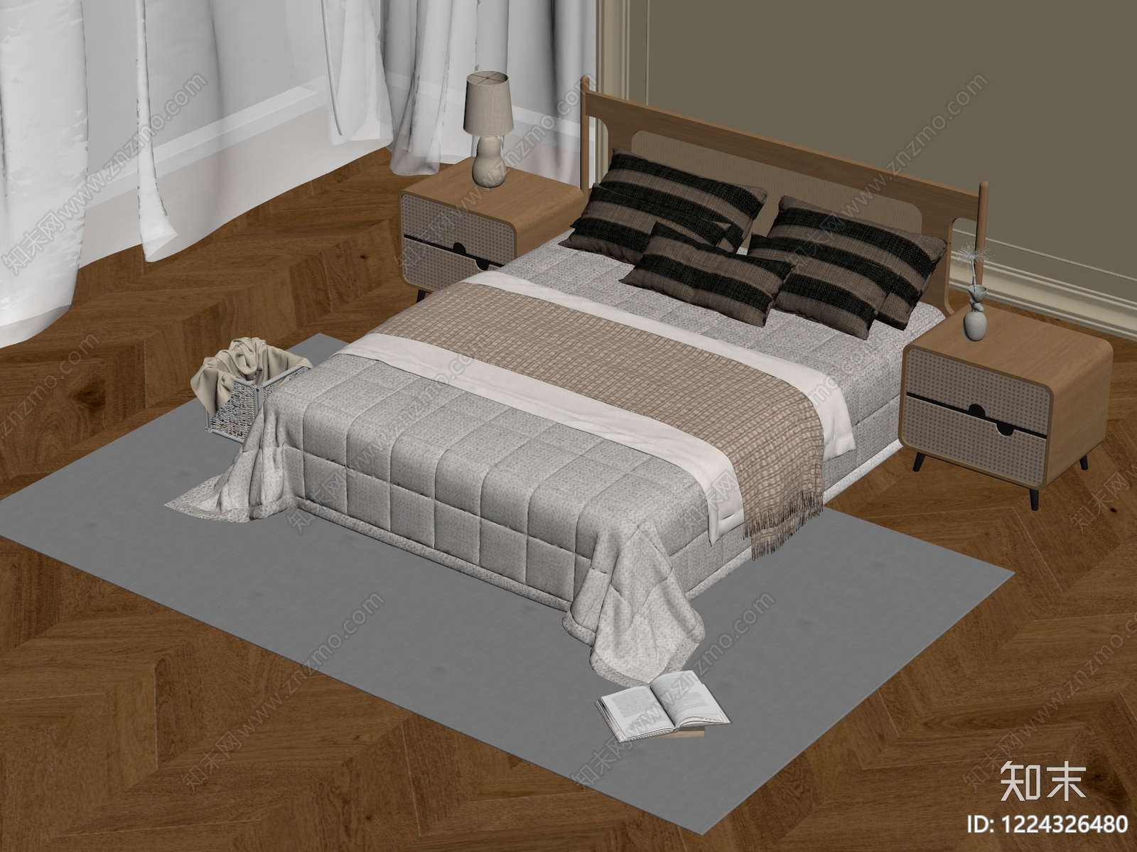 双人床3D模型下载【ID:1224326480】