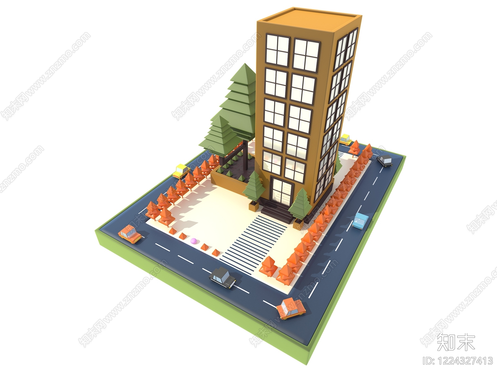 现代主义酒店外观3D模型下载【ID:1224327413】
