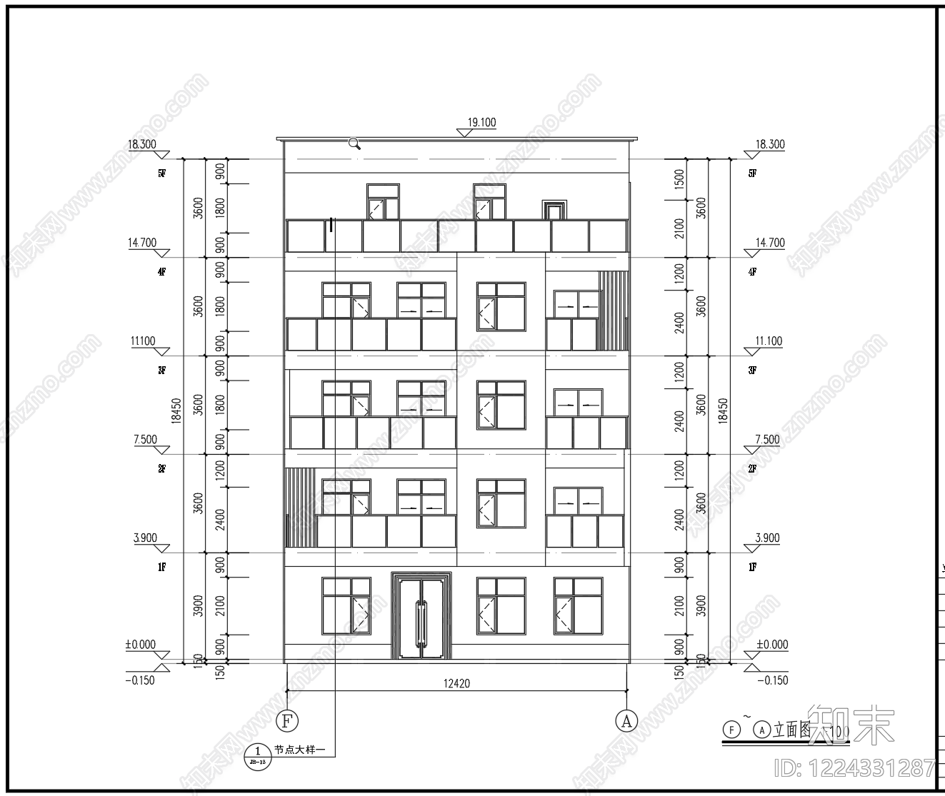 别墅建筑cad施工图下载【ID:1224331287】