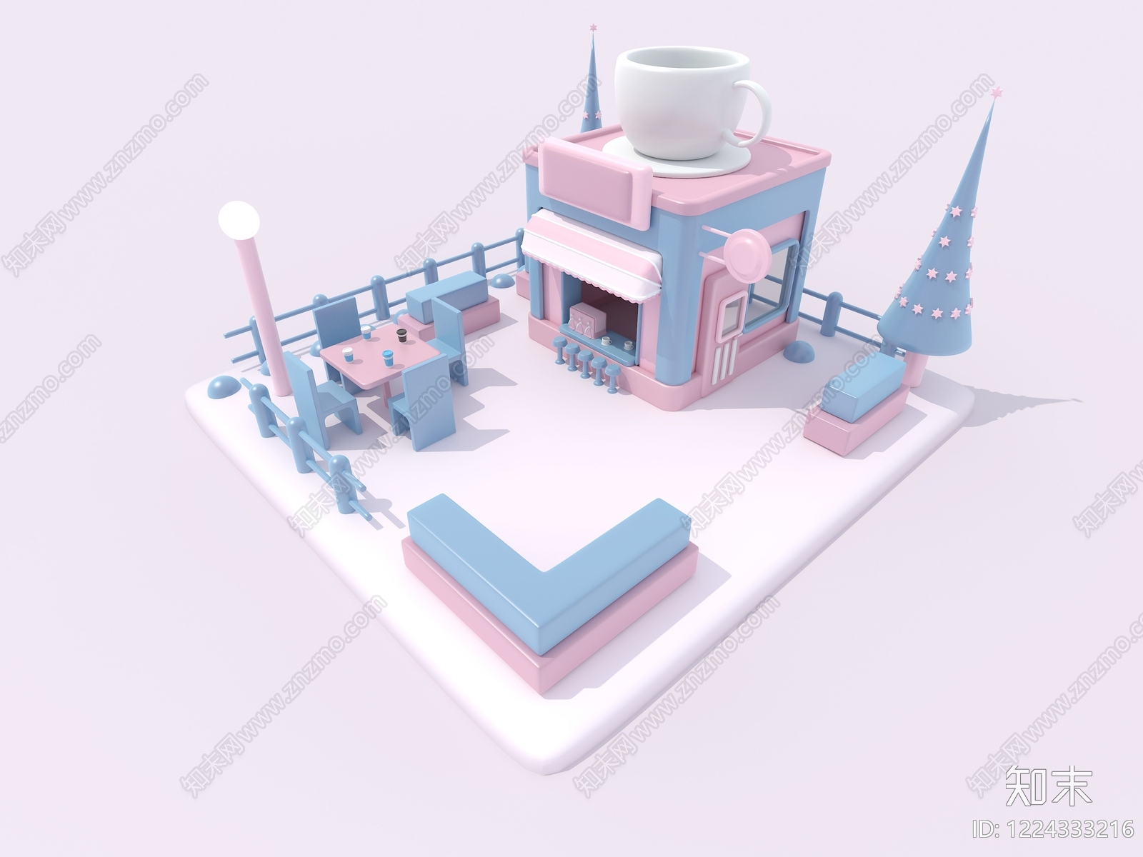 孟菲斯咖啡厅3D模型下载【ID:1224333216】