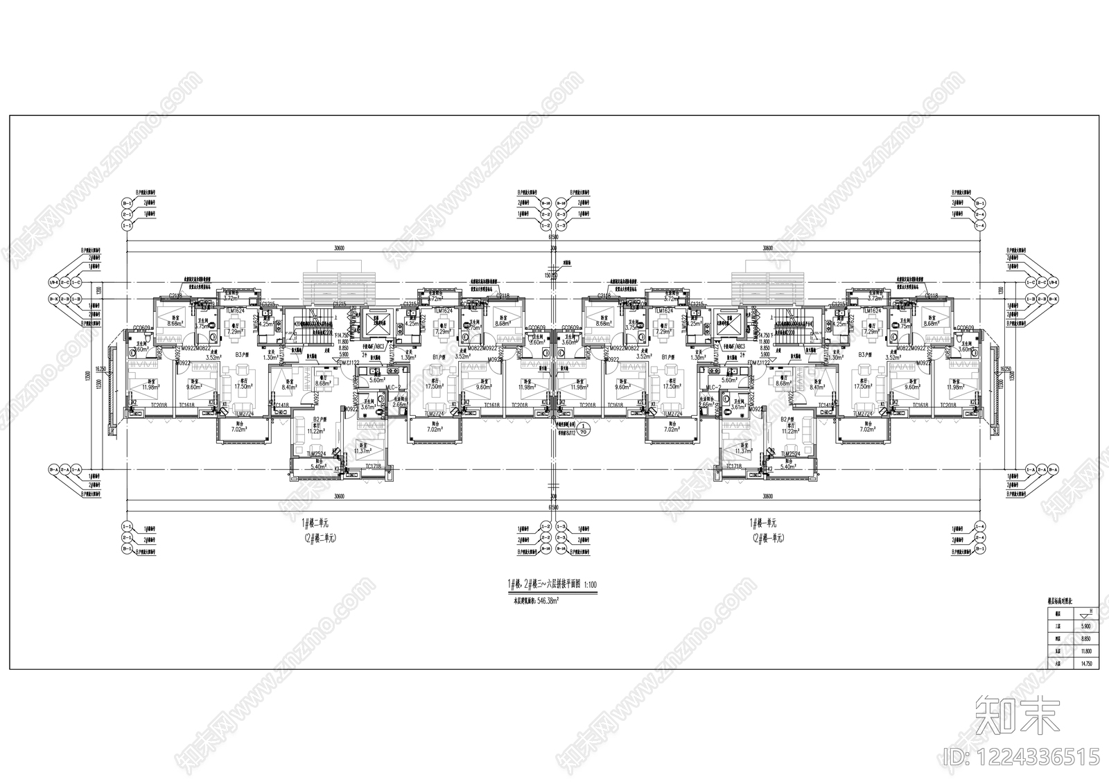 住宅楼建筑cad施工图下载【ID:1224336515】