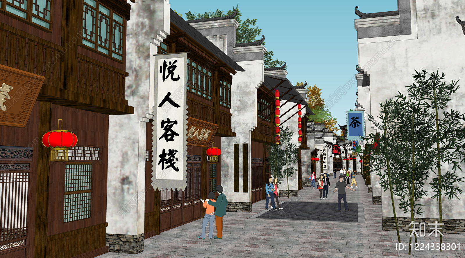 中式古建商业街SU模型草图