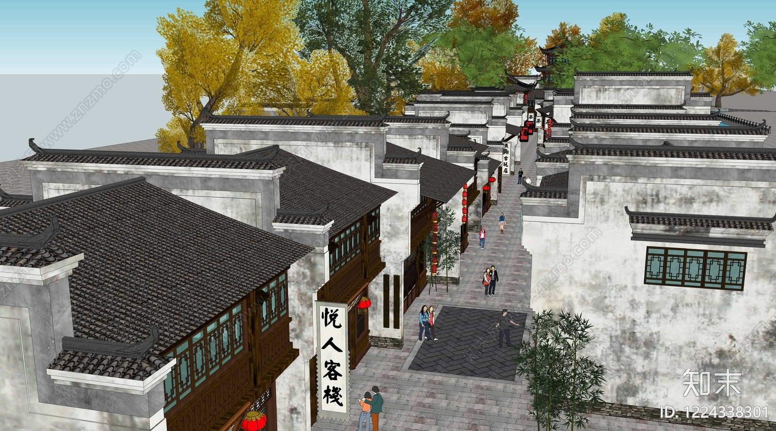 中式古建商业街SU模型下载【ID:1224338301】