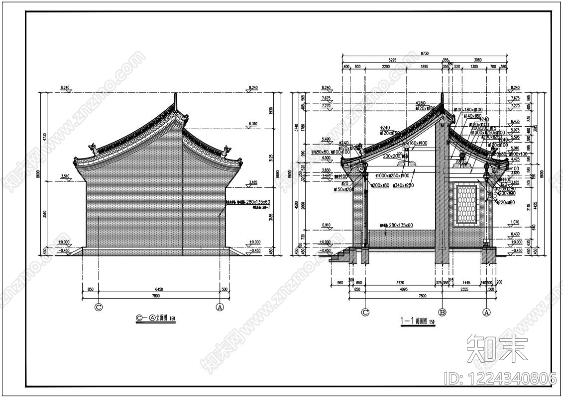 其他古建筑cad施工图下载【ID:1224340806】