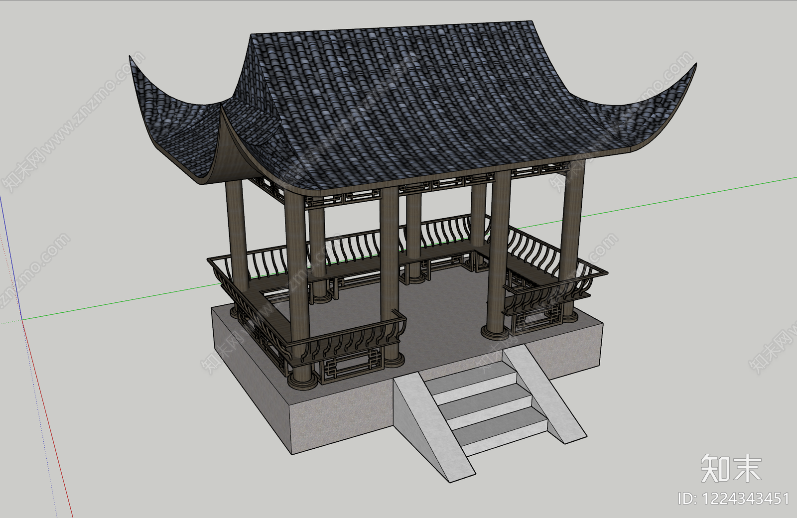 中式古建亭子SU模型草图