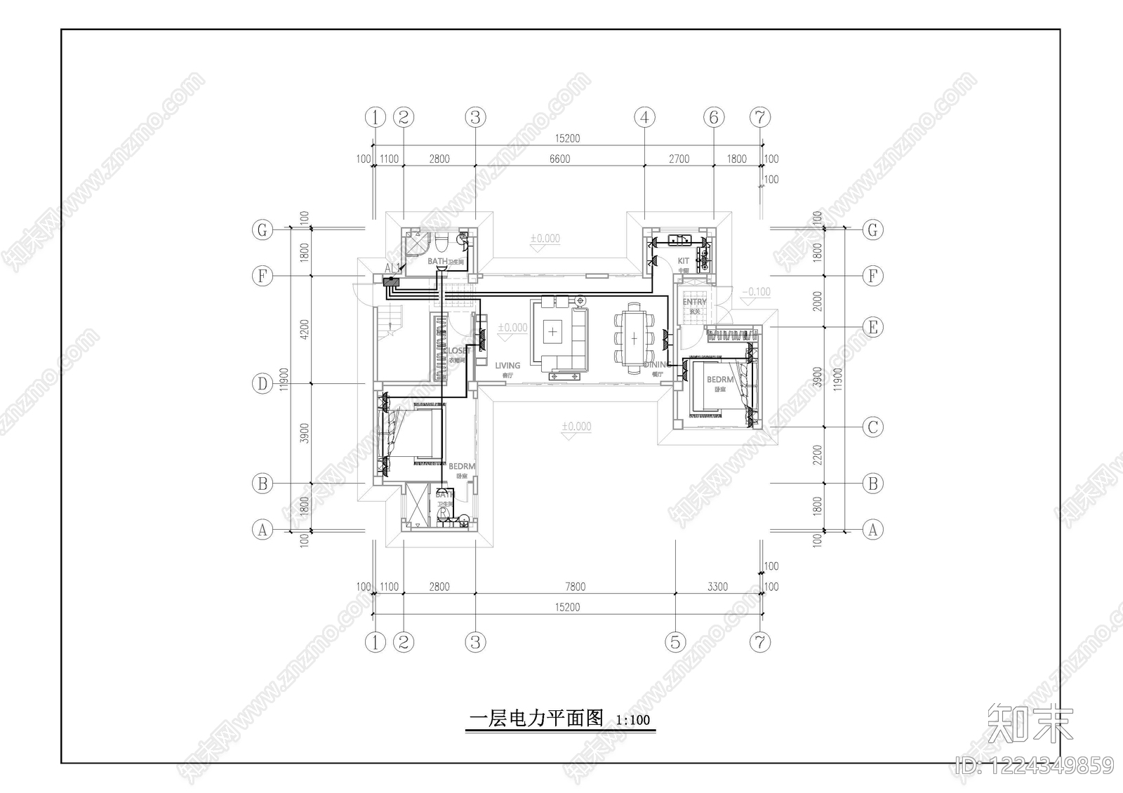 别墅建筑cad施工图下载【ID:1224349859】
