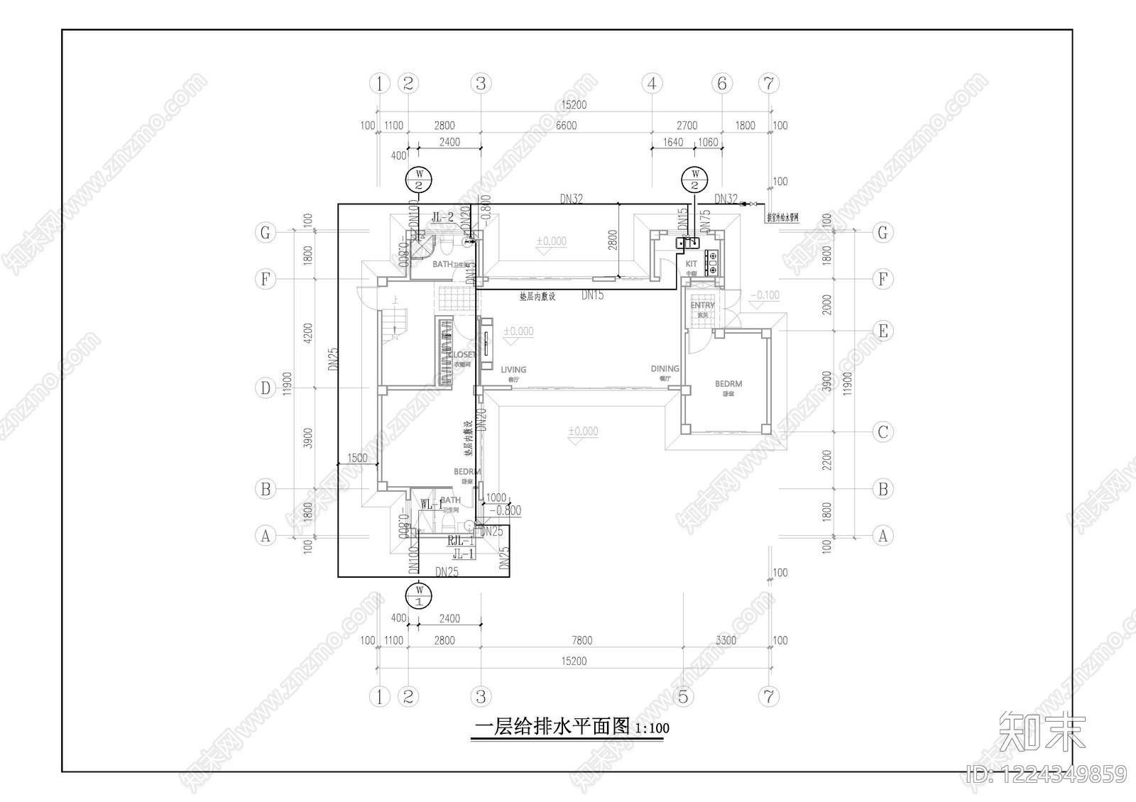 别墅建筑cad施工图下载【ID:1224349859】