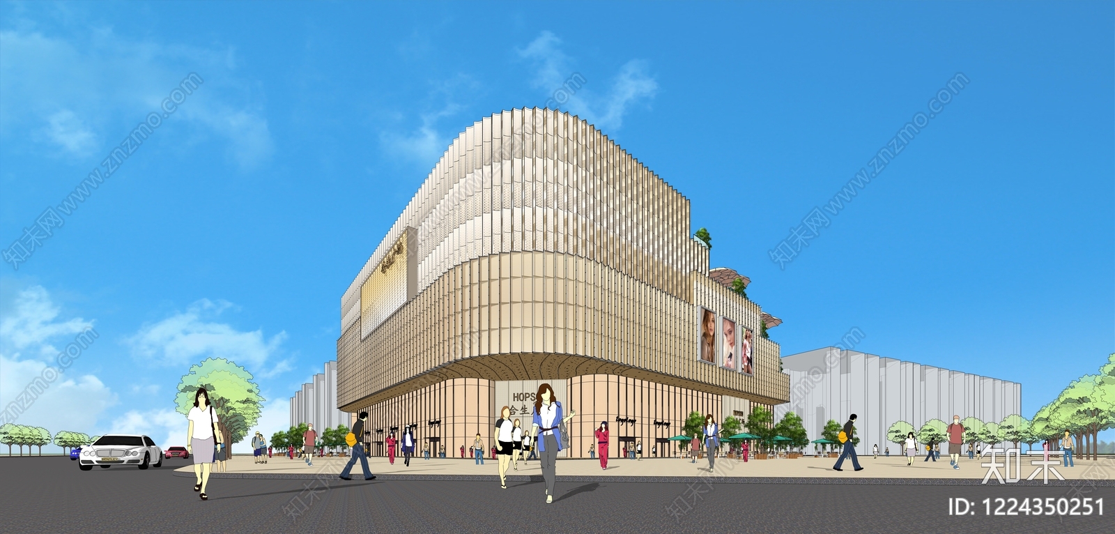 现代主义商场建筑SU模型下载【ID:1224350251】
