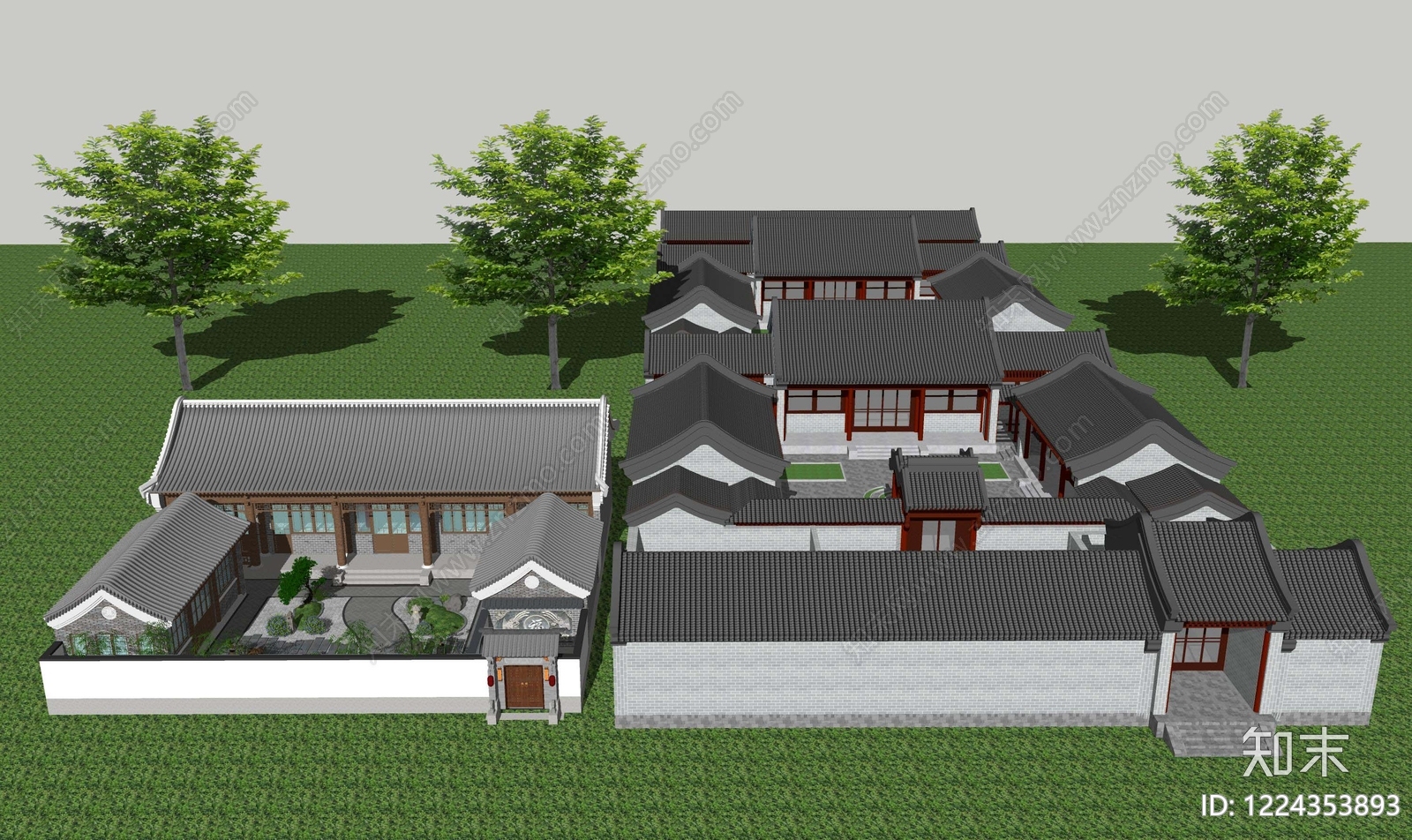 中式古建四合院SU模型草图