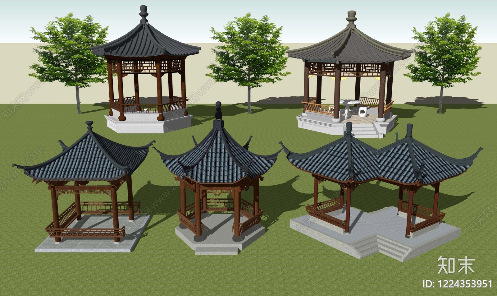 中式古建亭子SU模型草图