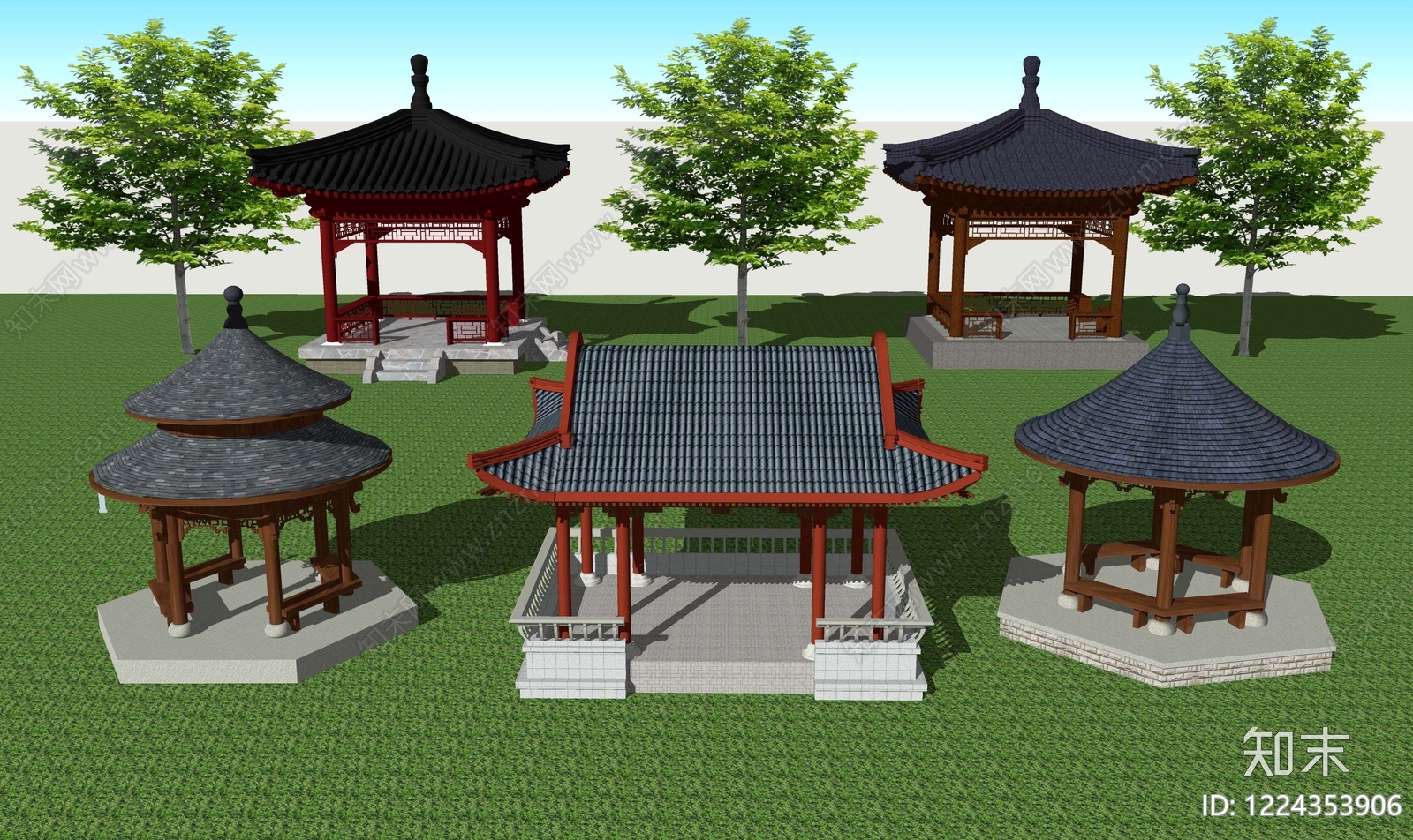中式古建亭子SU模型草图