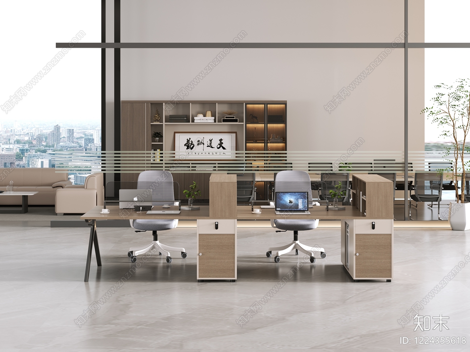 现代简约办公区3D模型下载【ID:1224355618】