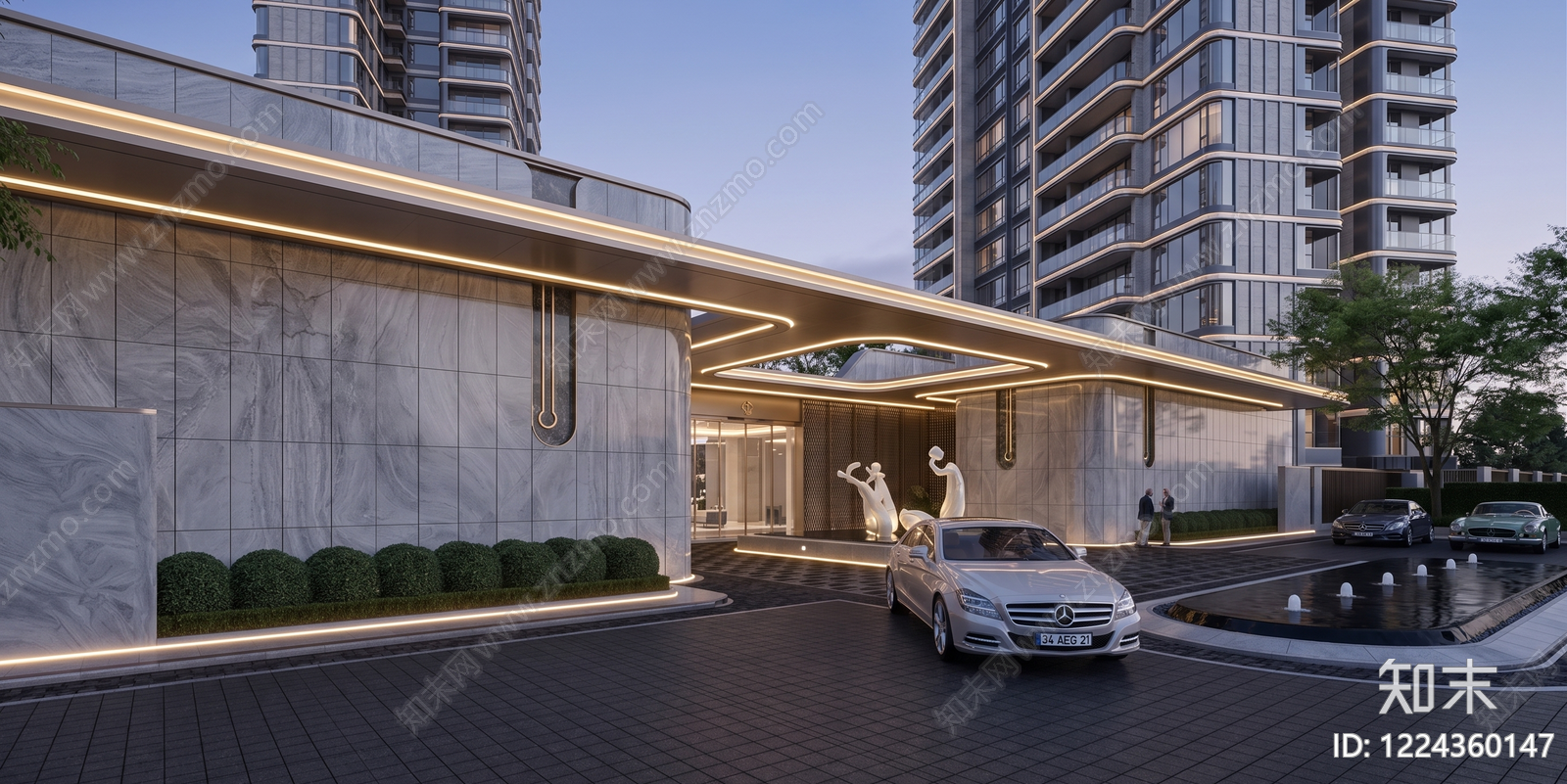 现代主义小区建筑SU模型下载【ID:1224360147】