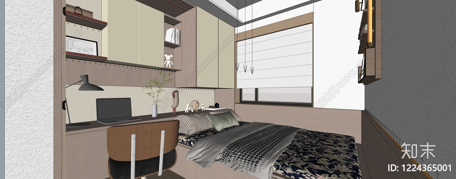 现代简约次卧SU模型下载【ID:1224365001】