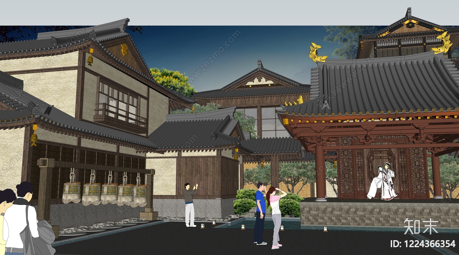 中式古建古建筑SU模型下载【ID:1224366354】