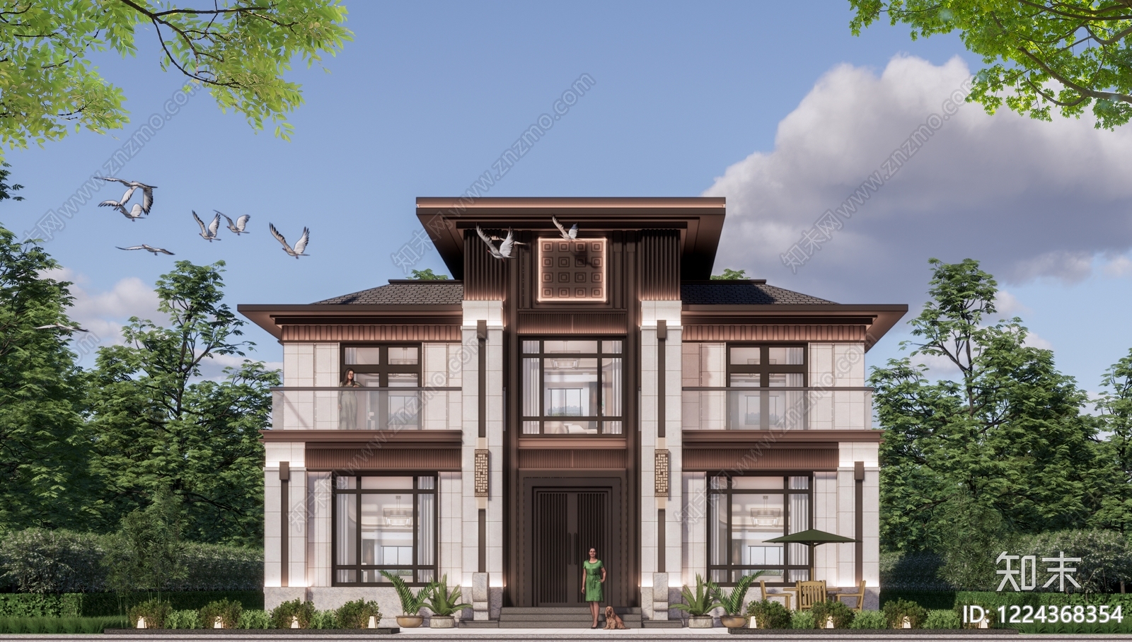 新中式独栋别墅SU模型下载【ID:1224368354】