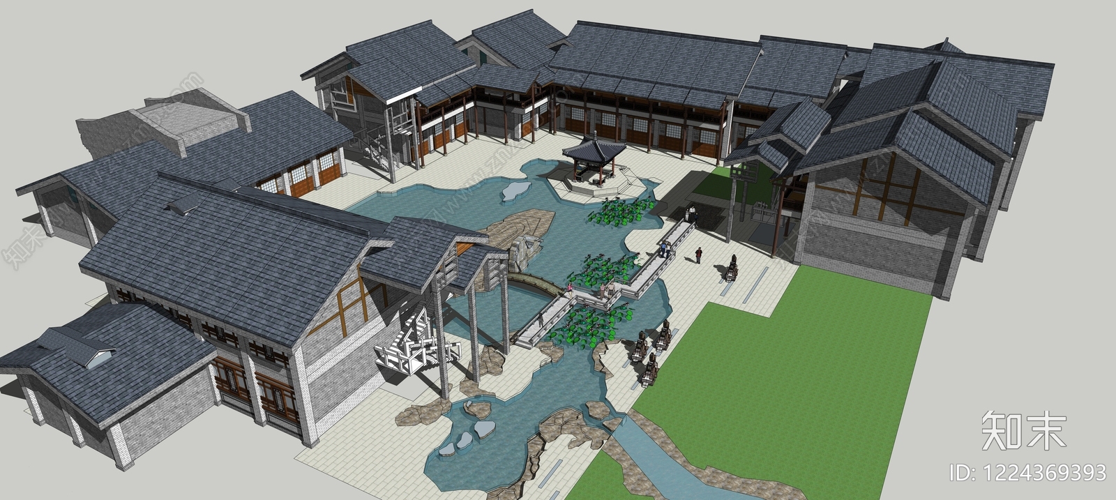 中式古建酒店建筑SU模型草图